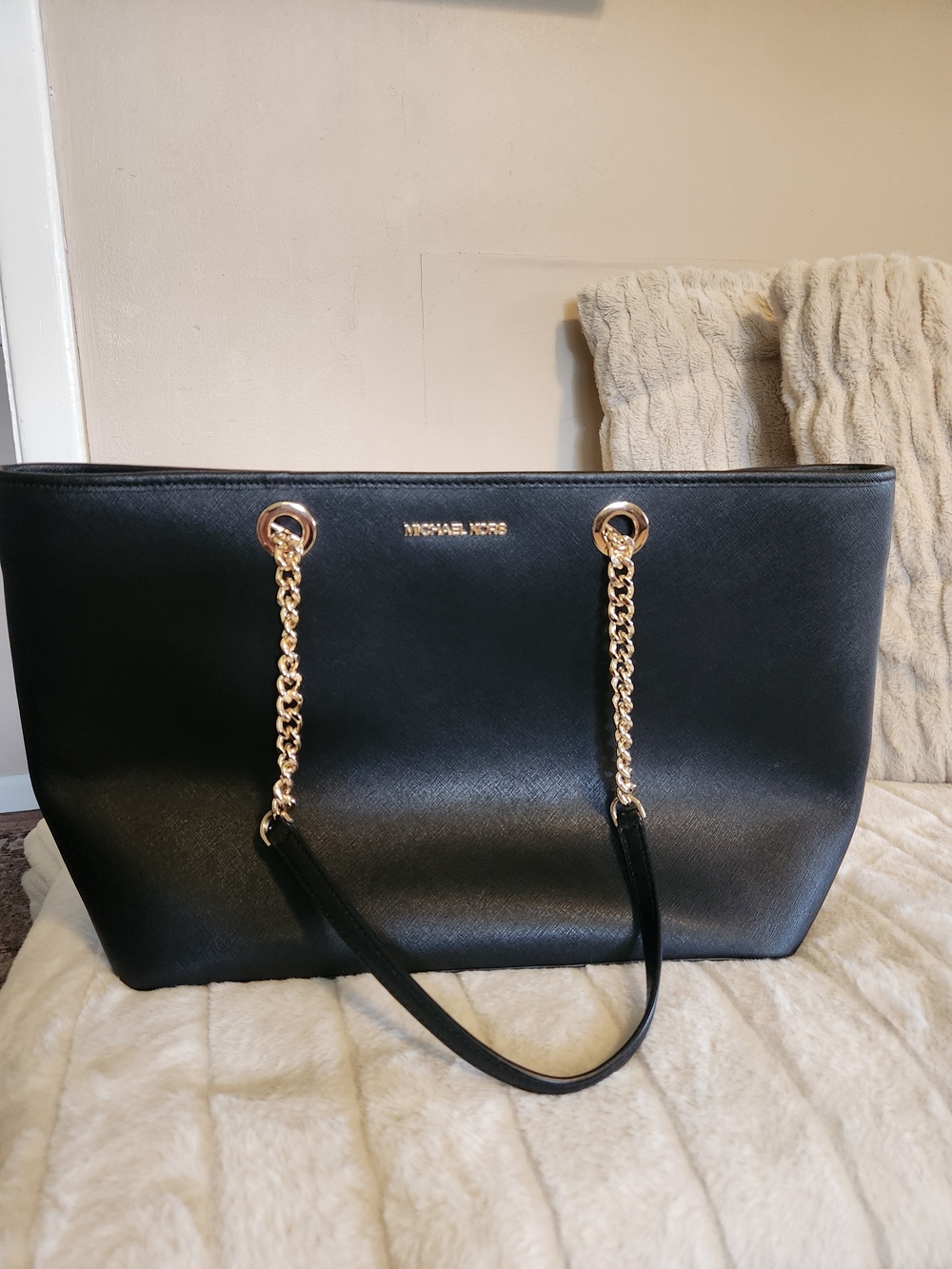 Michael Kors Black Saffiano Chain Tote